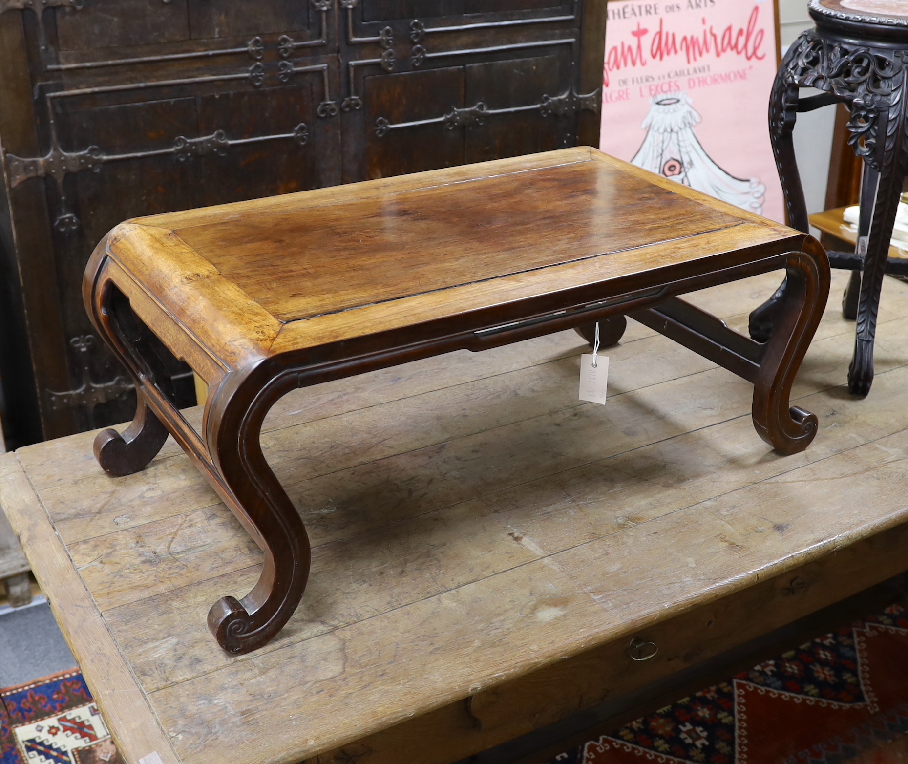 A 19th century Chinese hongmu kang table, width 92cm, depth 50cm, height 37cm